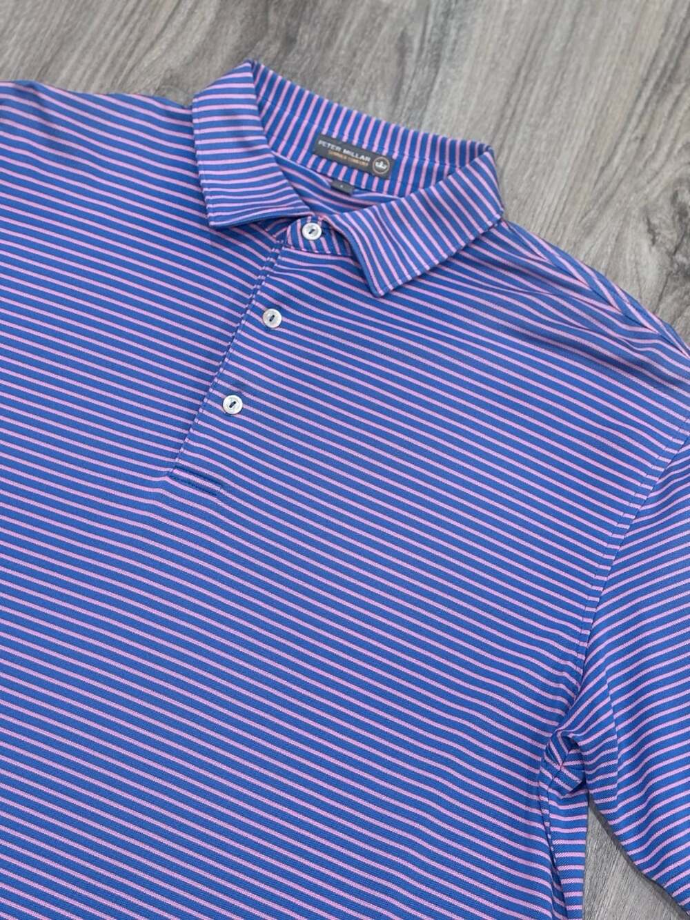 Peter Millar Summer Comfort Stripe Polo Size L Blue Pink Golf Shirt MS17EK51S